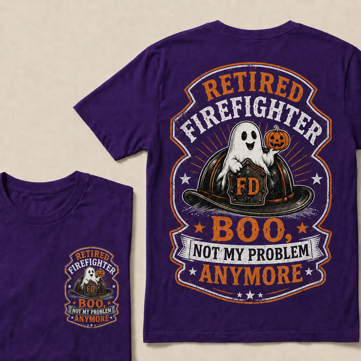 Retired Firefighter Halloween T-Shirt – Funny Boo Not My Problem Anymore Graphic Tee, Firefighter Retirement Gift